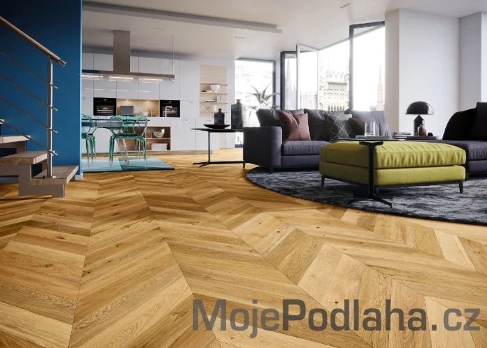Třívrstvá dřevěná podlaha Barlinek Dub Caramel Chevron 130
