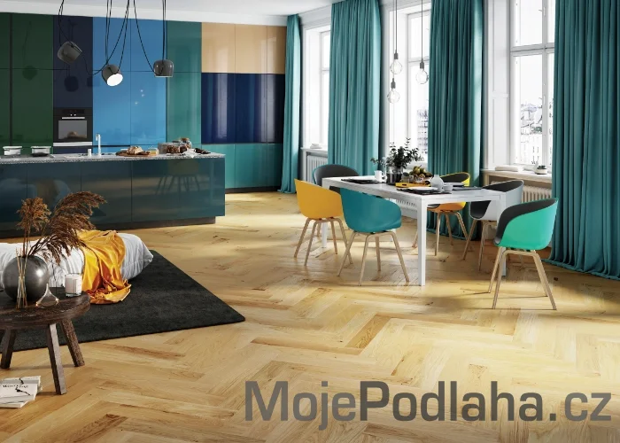 Třívrstvá dřevěná podlaha Barlinek Dub Caramel Herringbone 130