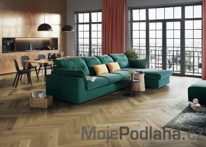 Třívrstvá dřevěná podlaha Barlinek Dub Toffee Herringbone 130