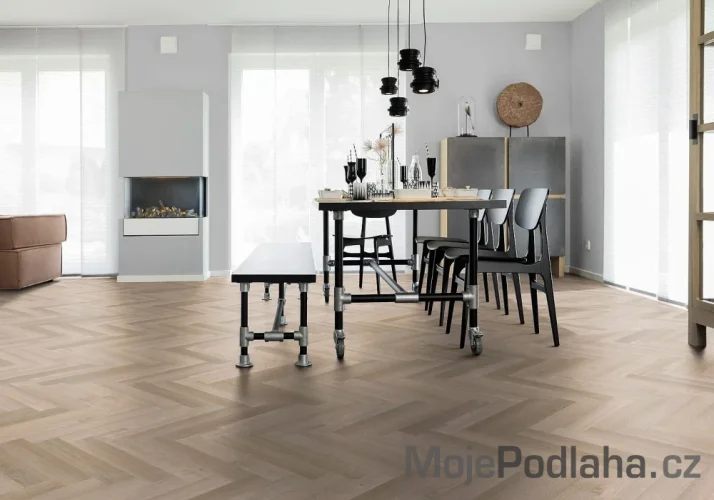 Eko vinylová podlaha lepená Wineo Purline 1200 wood XS Herringbone Cheer For Lisa