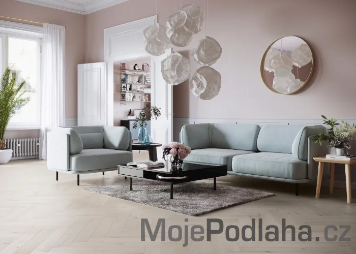 Třívrstvá dřevěná podlaha Barlinek Dub Cappuccino Herringbone 130