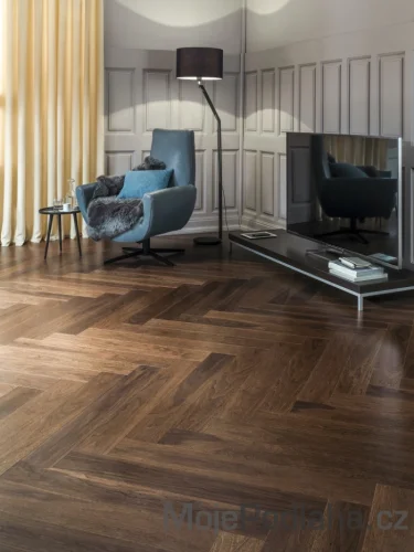 Dýhovaná dřevěná podlaha ParKy Swing Smoked Walnut Premium - pravý