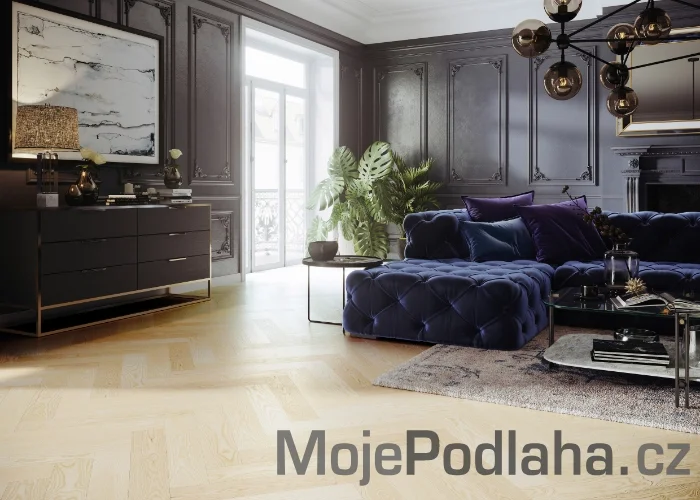 Třívrstvá dřevěná podlaha Barlinek Jasan Moonlight Herringbone 130