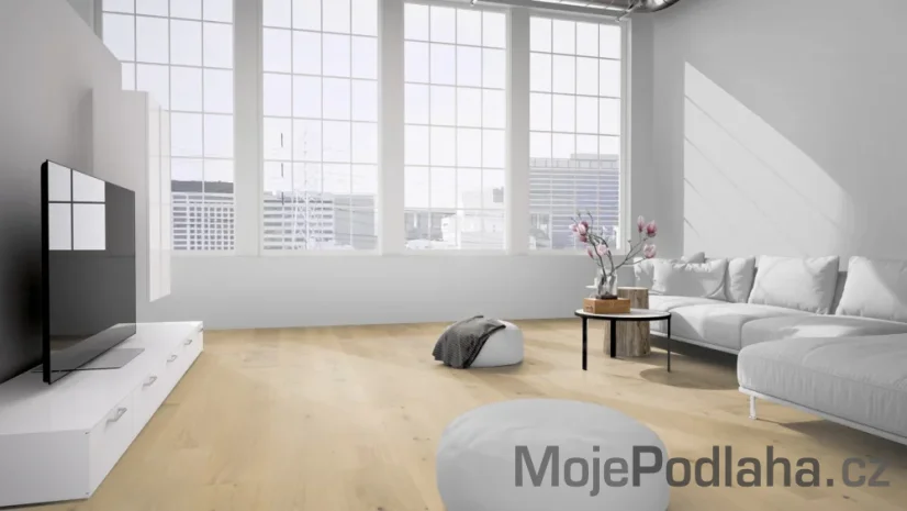 Třívrstvá dřevěná podlaha KPP Dub Antique Bílý