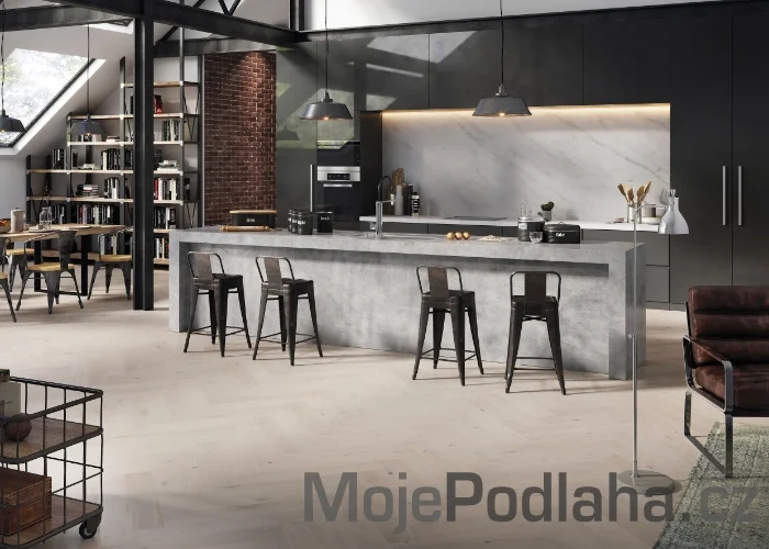 Třívrstvá dřevěná podlaha Barlinek Dub Cappuccino Herringbone 130